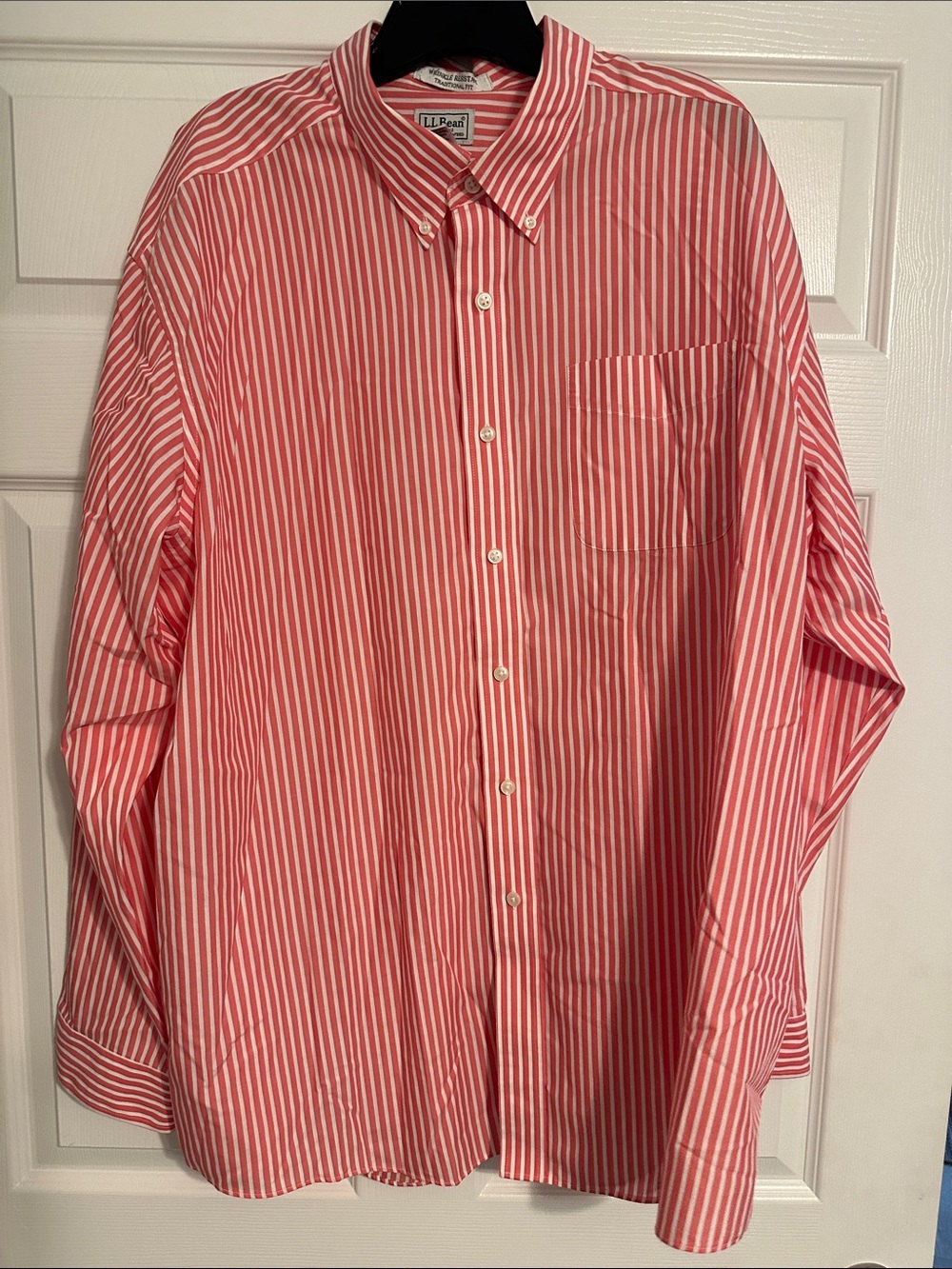 L.L. Bean Men’s Pink and White Vertical Stripe Button-Down Shirt